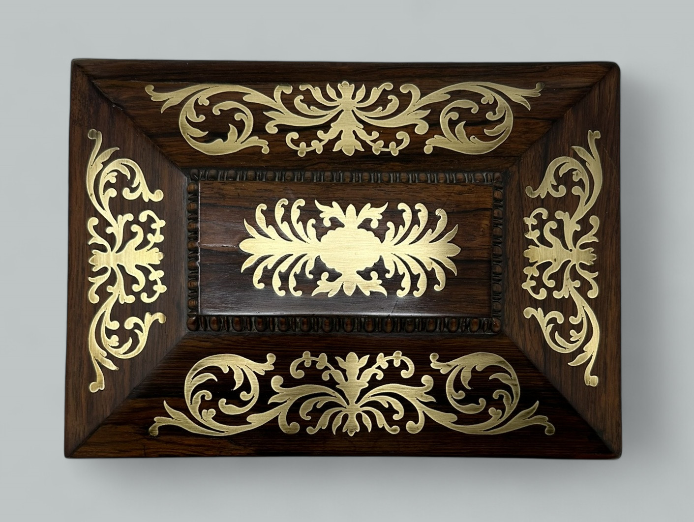 104. Antique Brass Inlaid Rosewood English Jewelry Sewing Casket Gillows Lancaster - Image 6