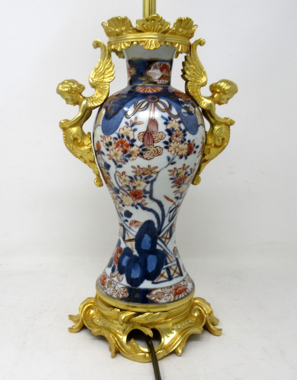 782. Antique Pair Japanese Chinese Imari Porcelain Ormolu Table Lamps Cherubs Gilt - Image 6