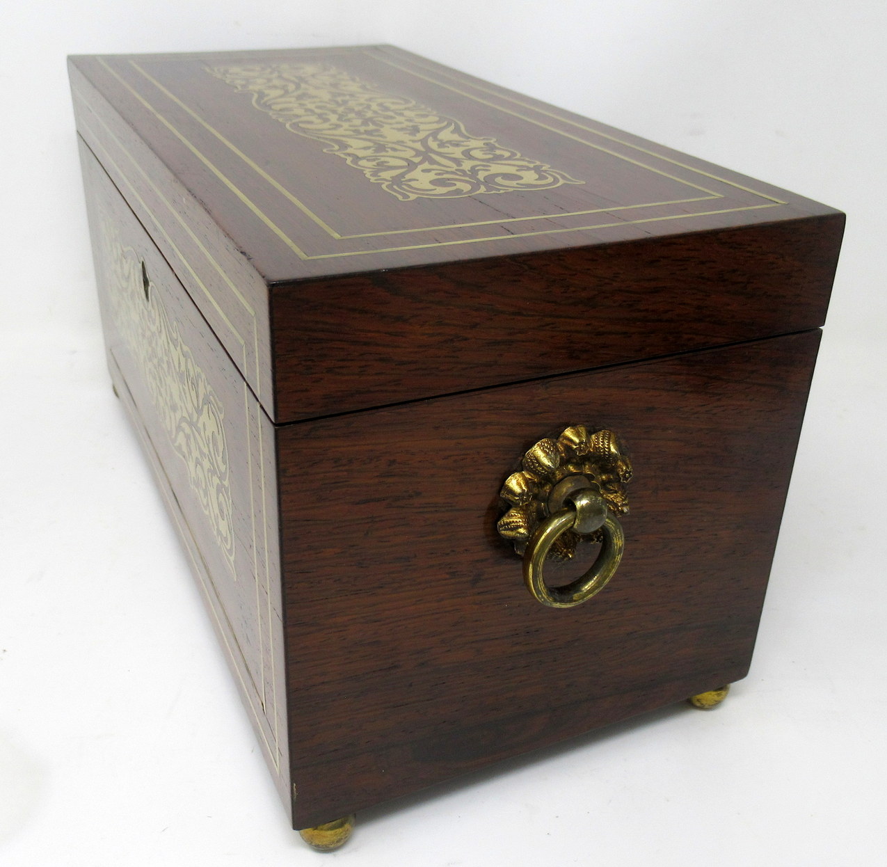 967. Antique Brass Inlaid English Regency Mahogany Double Tea Caddy Box 19th Century - Image 6