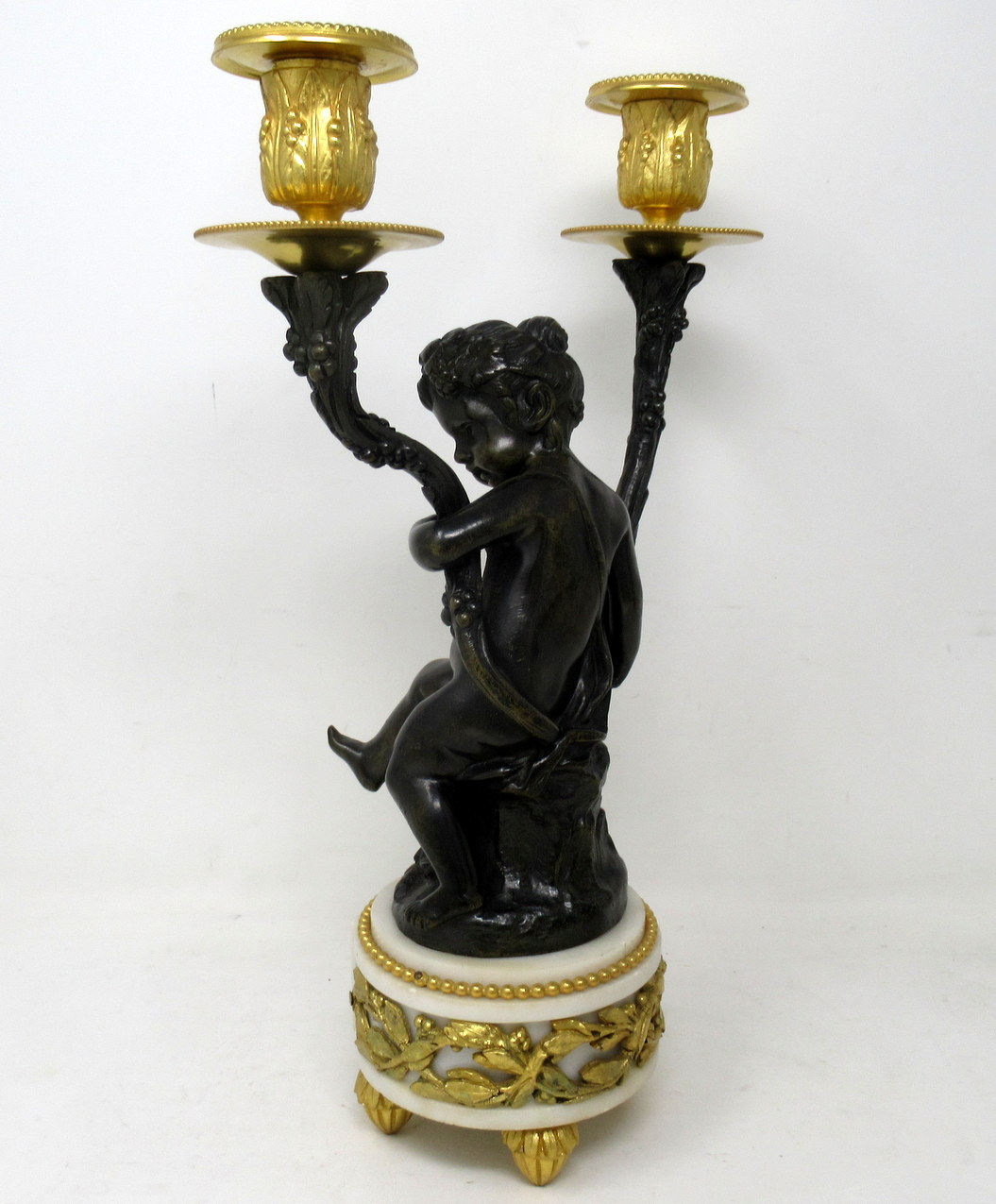 400. Antique Pair Gilt Bronze Ormolu Twin Light Candelabra Clodion Grand Tour Cherubs - Image 6