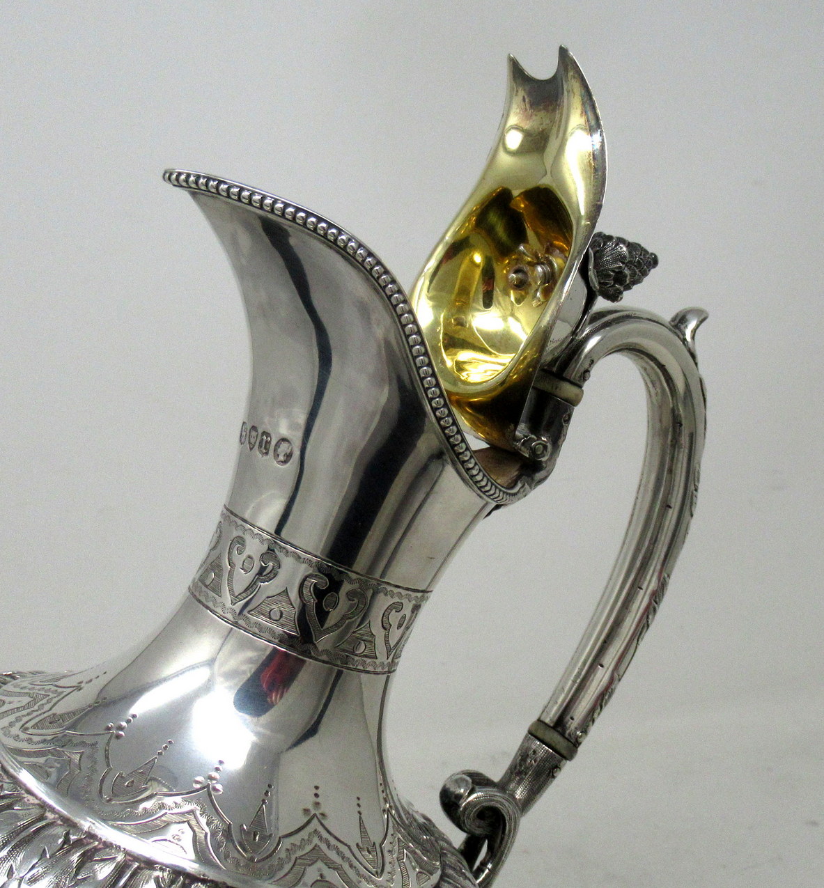 865. Antique Victorian English Sterling Silver Gilt Wine Ewer Claret Jug Pitcher 1872 - Image 9