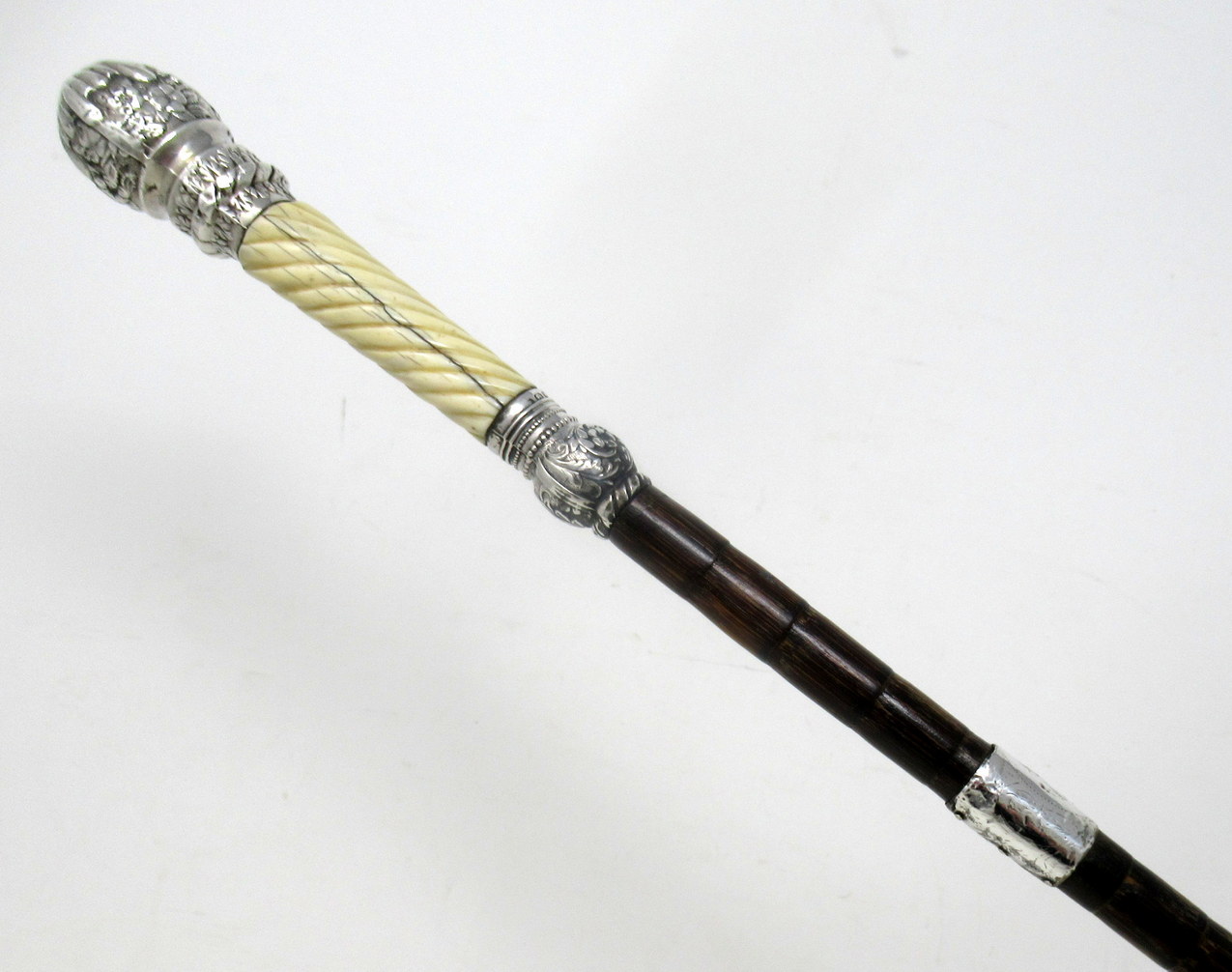 498. Antique Gentlemans Sword Walking Stick Cane Sterling Silver Partridge Wood 1891 - Image 5