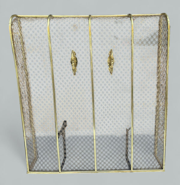 189. Antique English Country House Georgian Brass Fireplace Screen Surround Andrions