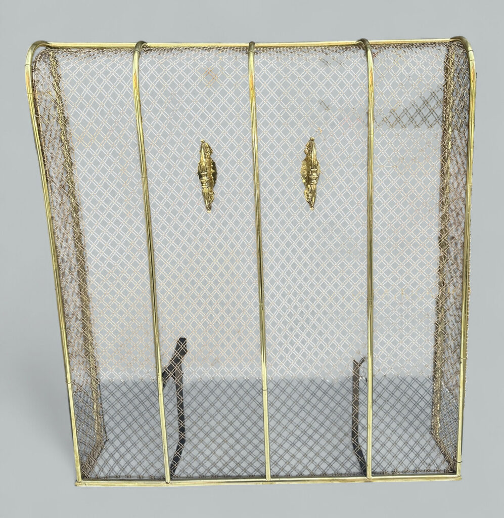 189. Antique English Country House Georgian Brass Fireplace Screen Surround Andrions