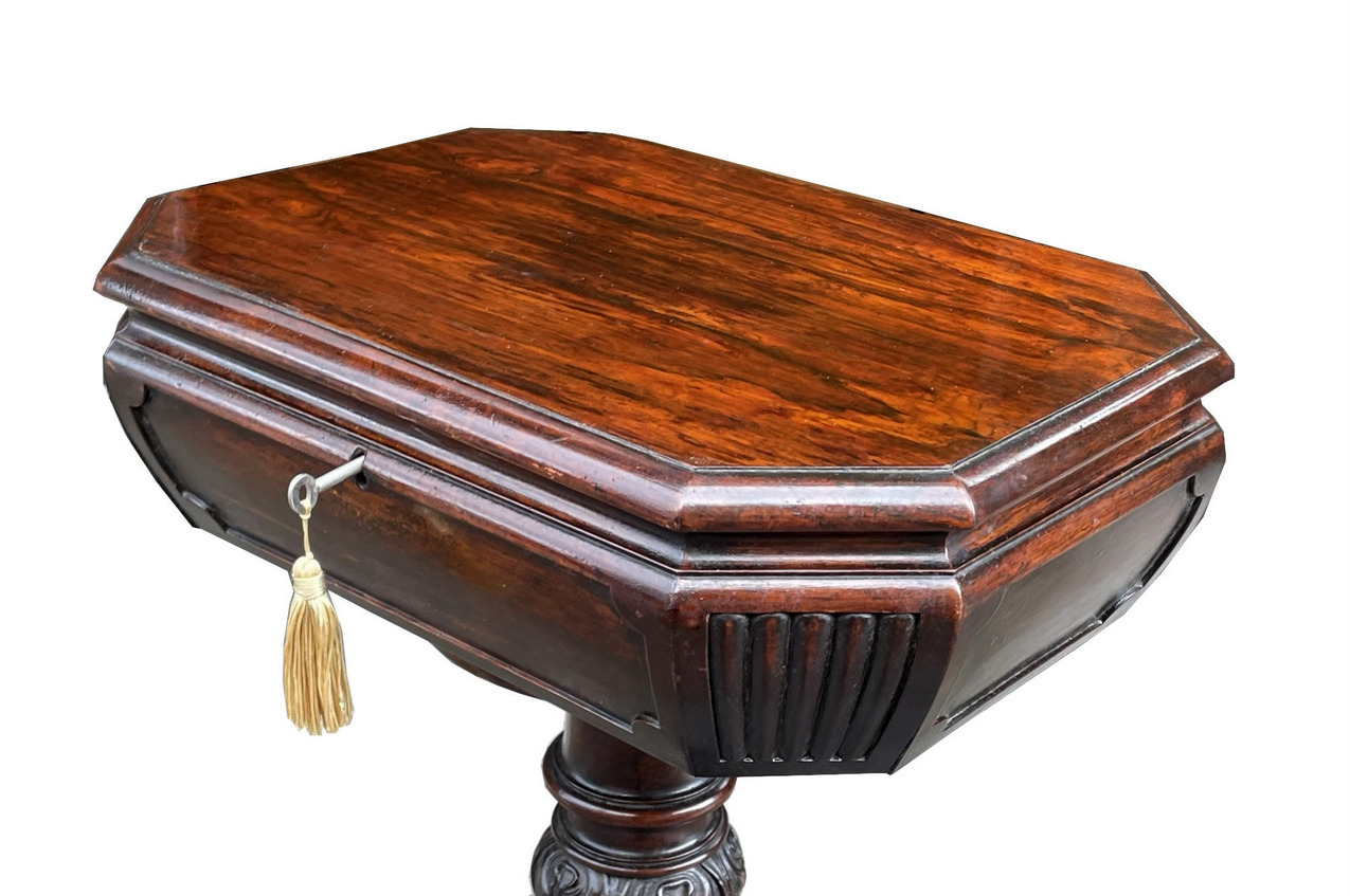 937. Antique English Regency Rosewood Fitted Tea Poy Caddy or Lamp Side Table 19th Ct - Image 5