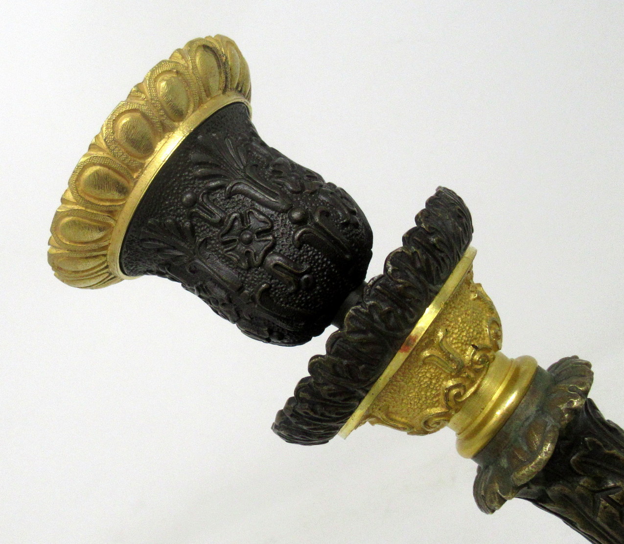 425. Pair of Ormolu Patinated Gilt Bronze Acanthus Empire-Style Candlesticks 19th Ct - Image 11