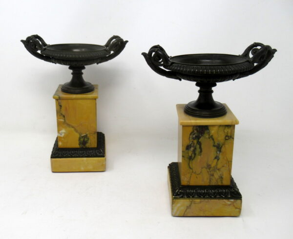 389. Pair French Grand Tour Ormolu Bronze Dore Sienna Marble Tazza Urns Vases 19thCt
