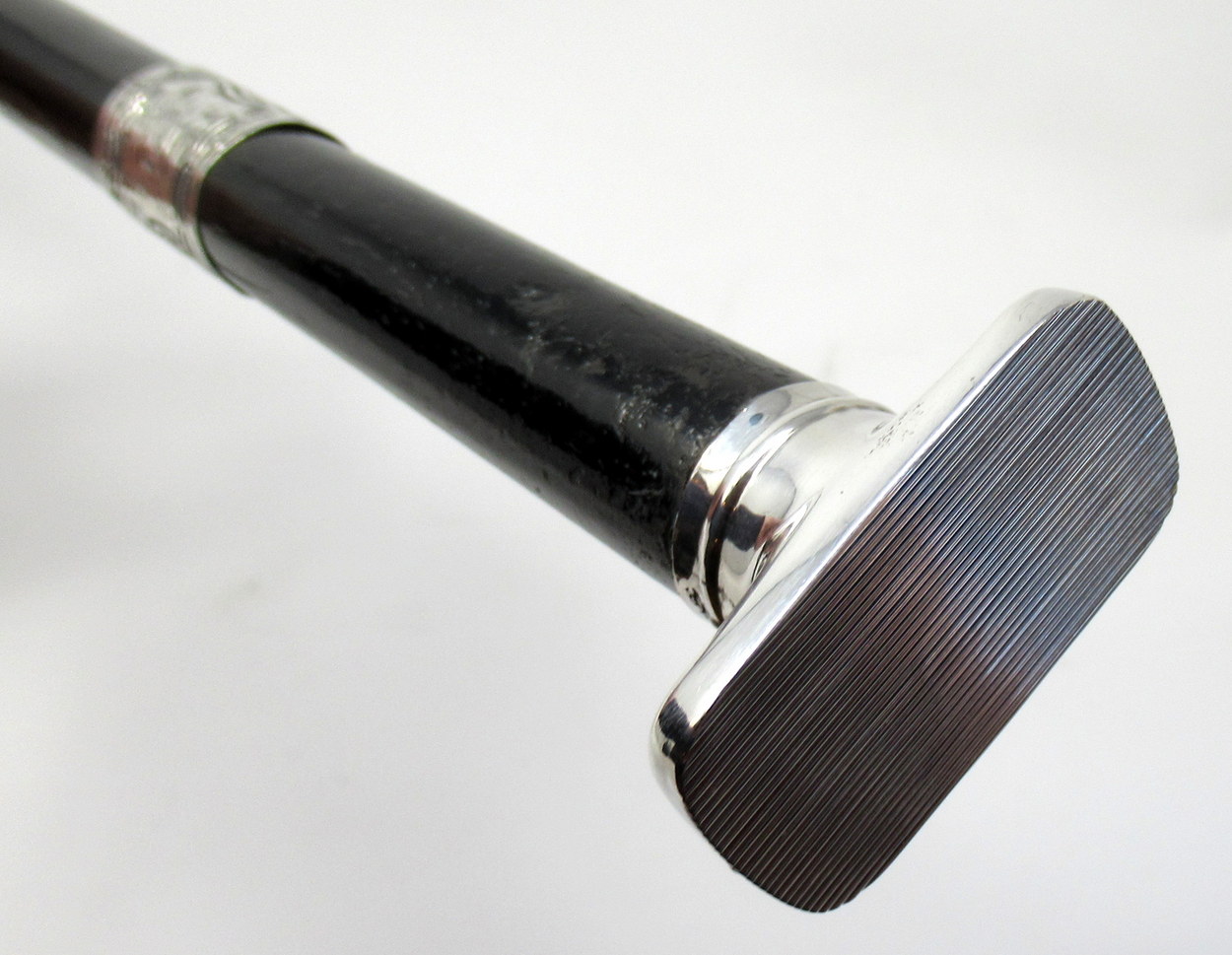 406. Fine Ladies Ebonized Swagger Stick with Unusual Continental Silver Grip 19thCt - Image 8