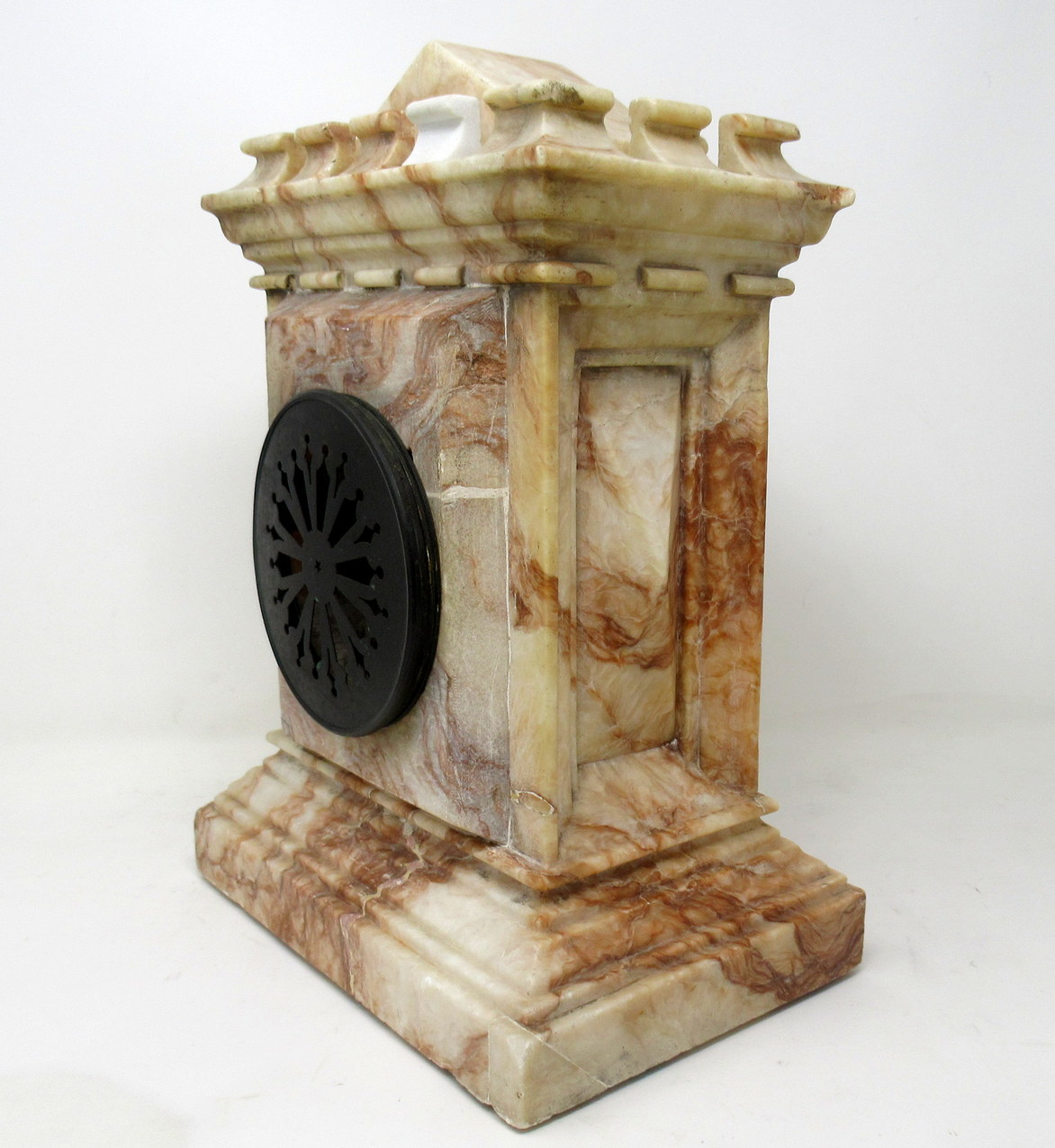 420. Antique French Carved Marble Architectural Castle Form Mantle Clock Timepiece - Image 6