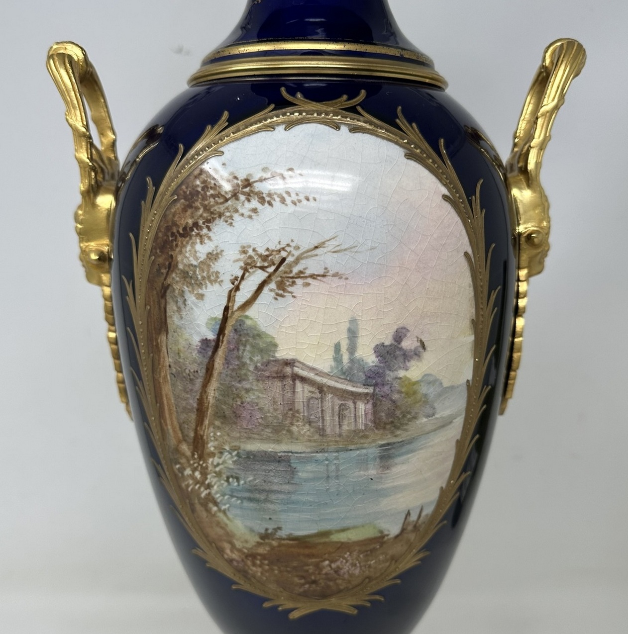 916. Pair Antique French Sèvres Porcelain Ormolu Gilt Bronze Dore Table Urn Lamps - Image 7