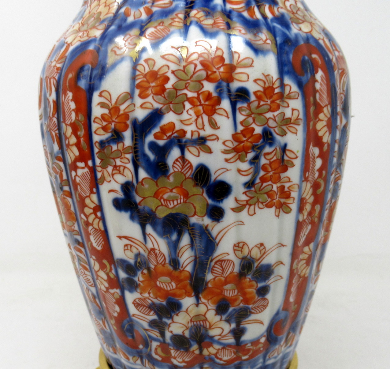 444. Antique Pair Japanese Chinese Imari Porcelain Ormolu Table Lamps Blue Red Gilt - Image 9