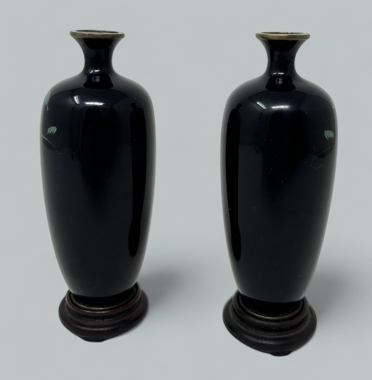 941. Antique Pair Meiji Period Japanese Miniature Cloisonne Enamel Urns Vases 1875 - Image 4