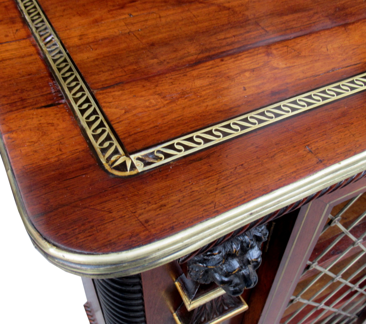 470. Fine Irish Cork Regency Brass Inlaid Sidecabinet Hockley Hall Provenance - Image 4