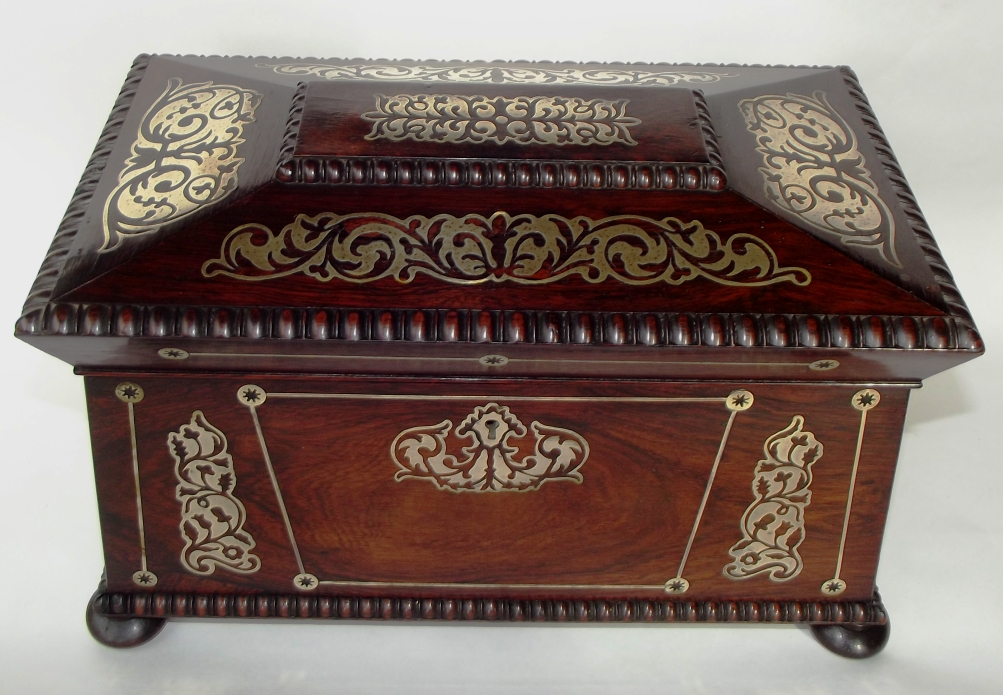 298. Fine Rosewood Brass Inlaid Tea Caddy attrib. to George Oakley