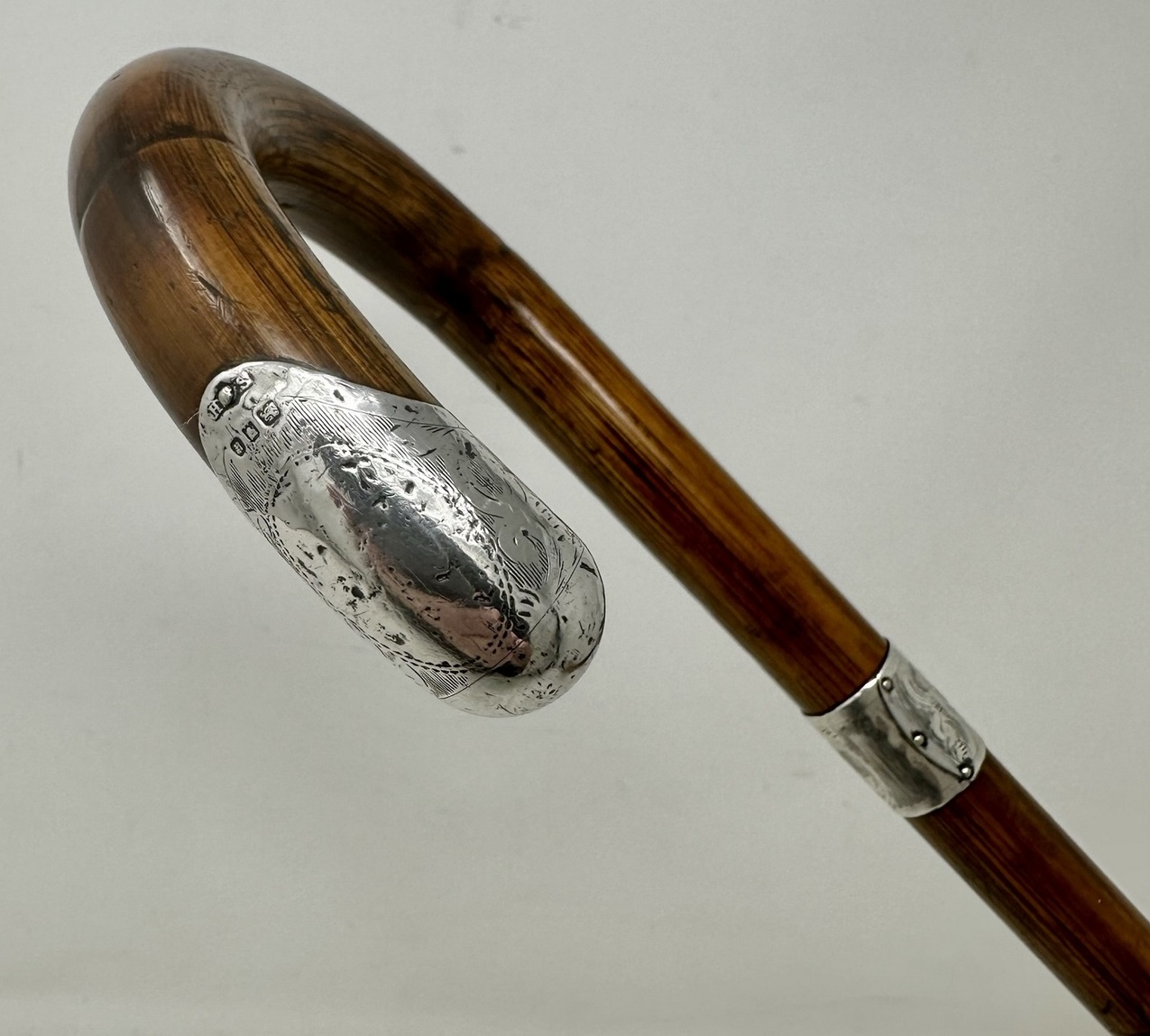 325. Antique Vintage Lady's Gentleman's Walking Stick Sterling Silver Crook Handle - Image 9