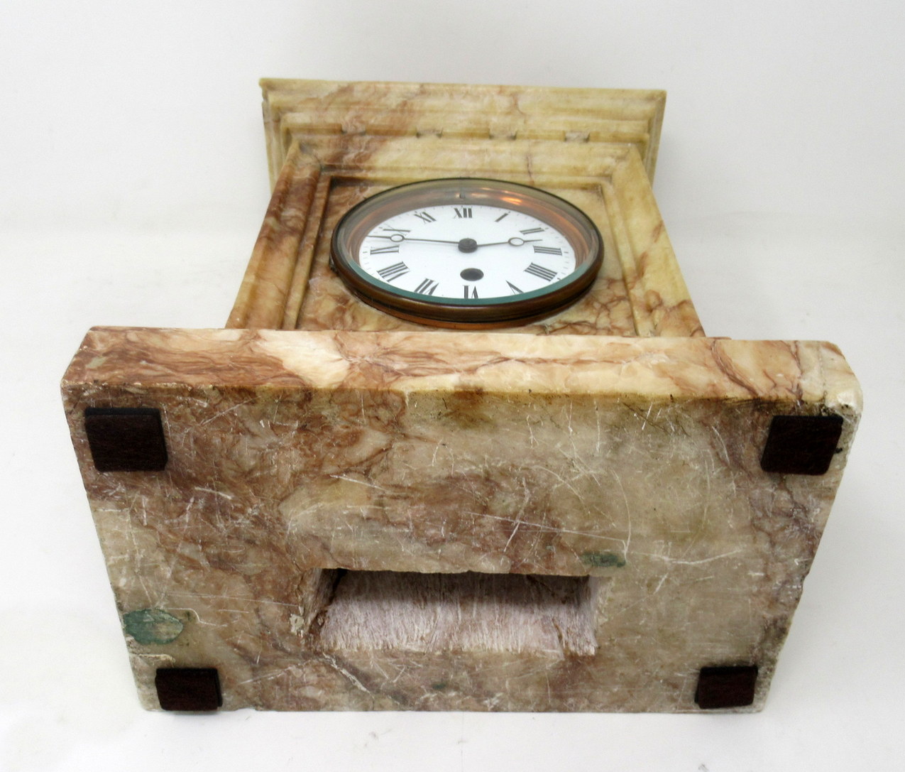 420. Antique French Carved Marble Architectural Castle Form Mantle Clock Timepiece - Image 11