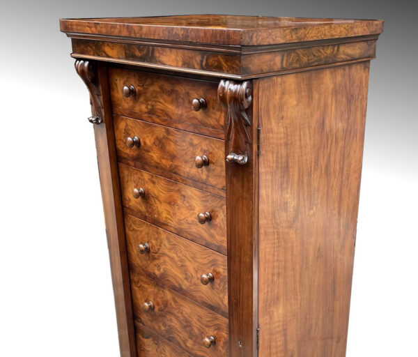 617. Antique Burl Walnut Welling Chest Drawers Irish Provenance Sir Thomas Kelly-Kenny