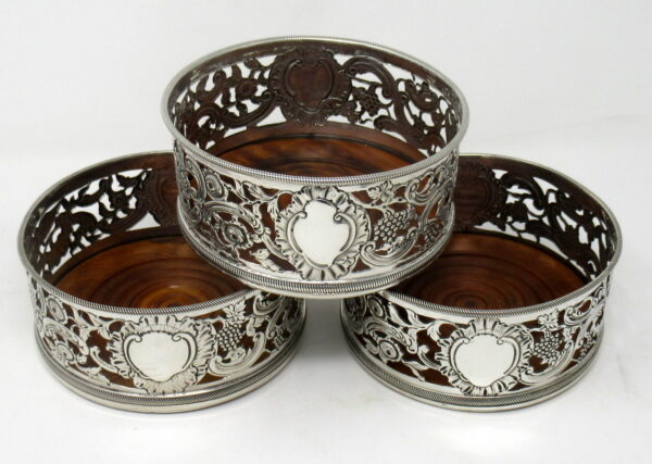 100. Fine Set Three Silver Wine Coasters Samuel Hayne Dudley Cater London 1841