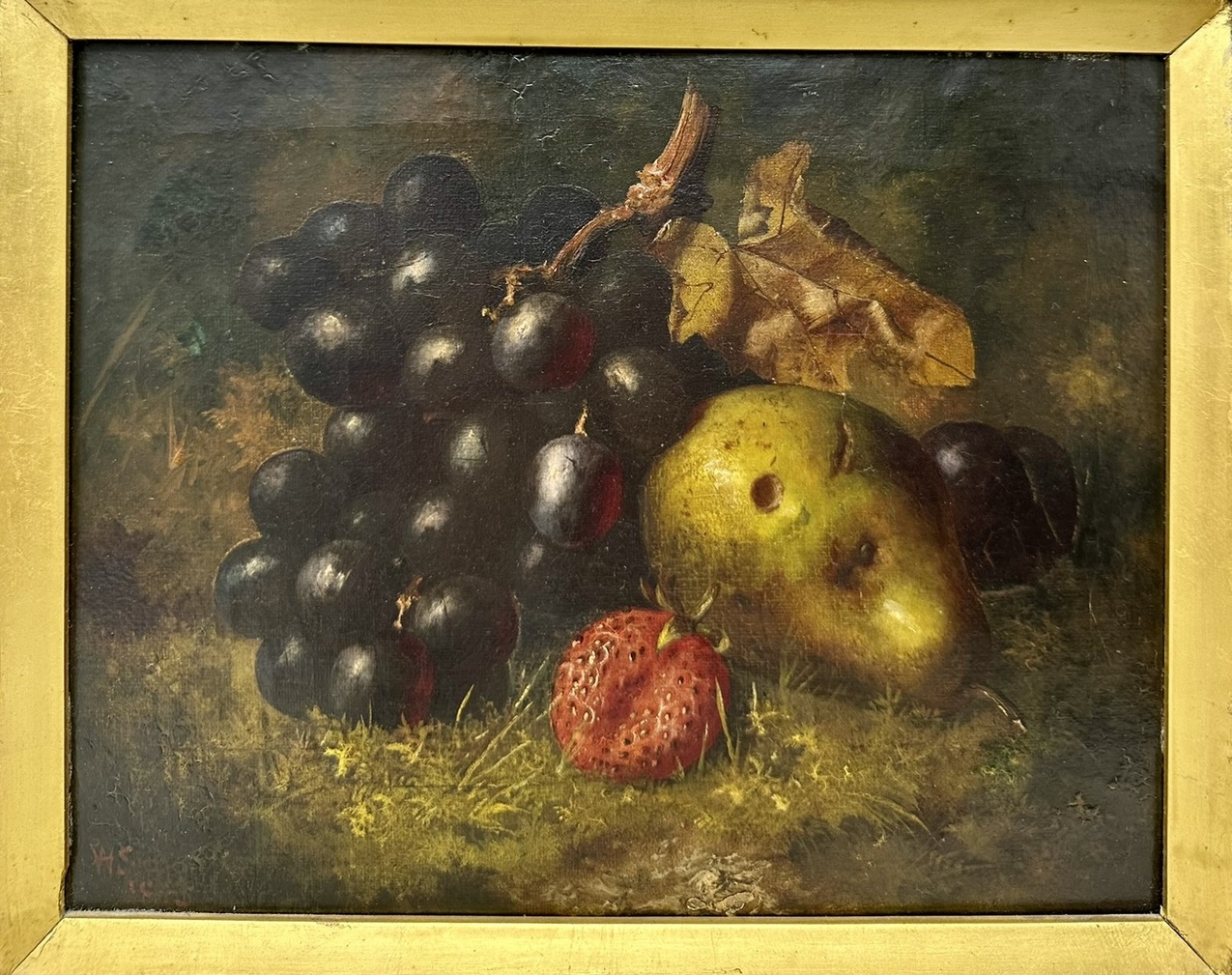 143. Antique Still Life Fruits Oil on Canvas English Oil Painting Giltwood Frame - Image 2