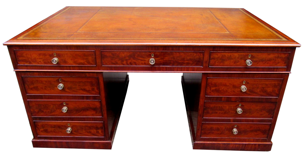 518. Superb Large Flame Mahogany Georgian Partners Pedestal Desk early 19thCt - Image 2