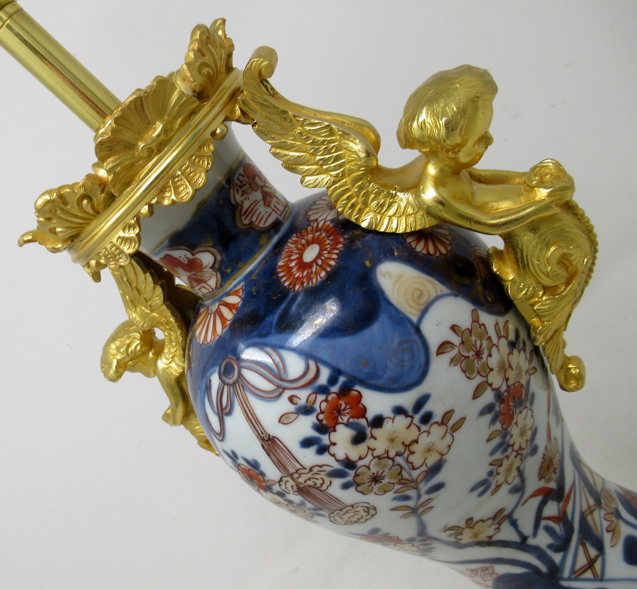 782. Antique Pair Japanese Chinese Imari Porcelain Ormolu Table Lamps Cherubs Gilt - Image 7