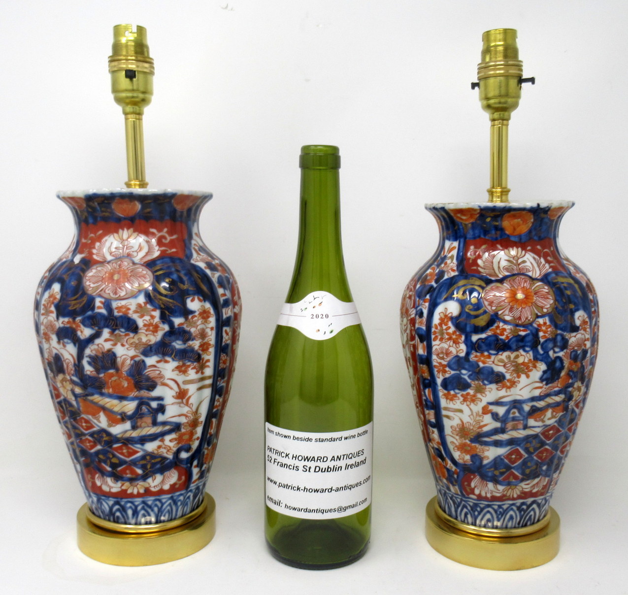 787. Antique Pair Japanese Chinese Imari Porcelain Ormolu Table Lamps Blue Red Gilt - Image 9