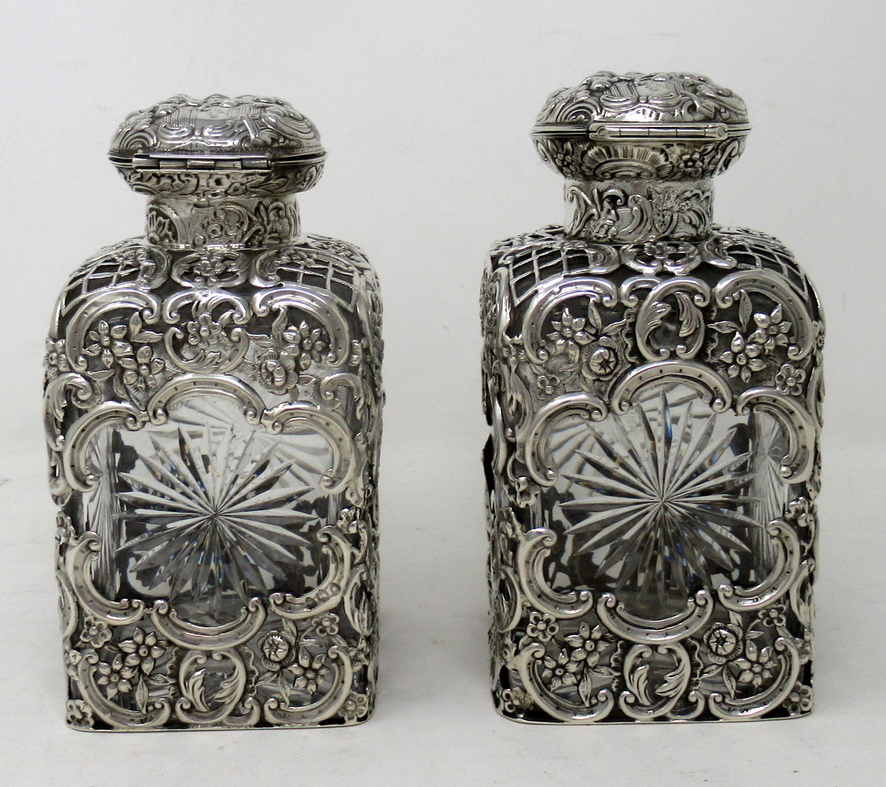 275. Pair Antique English Crystal Sterling Silver Scent Perfume Bottles William Comyns - Image 4