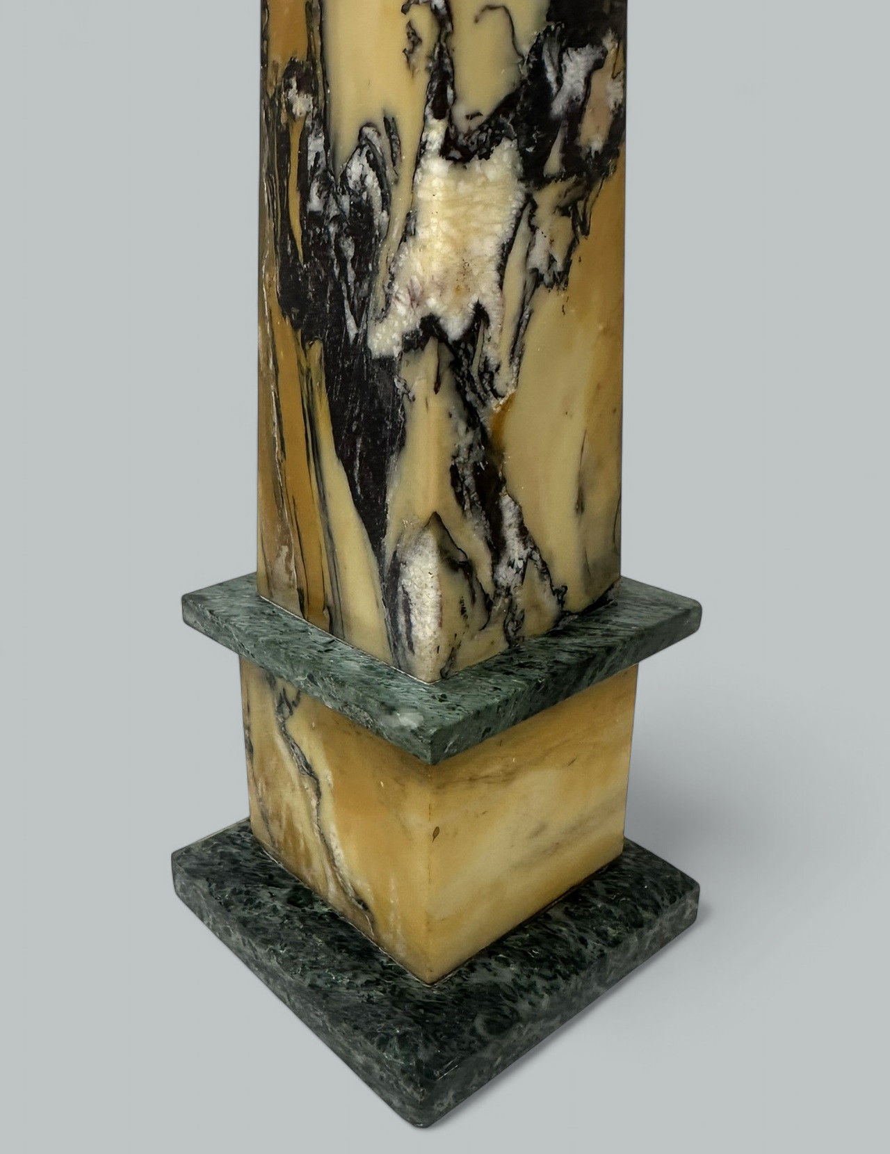 224. Antique Pair Italian Sienna Green Vert Marble Obelisks Garniture Columns 1920's - Image 6