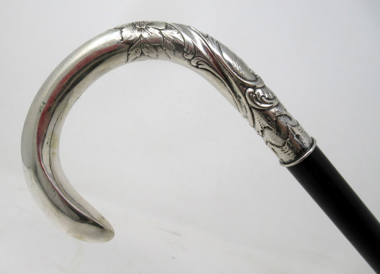 464. Antique Vintage French Ebony Walking Stick Dress Cane Sterling Silver 1912 - Image 7