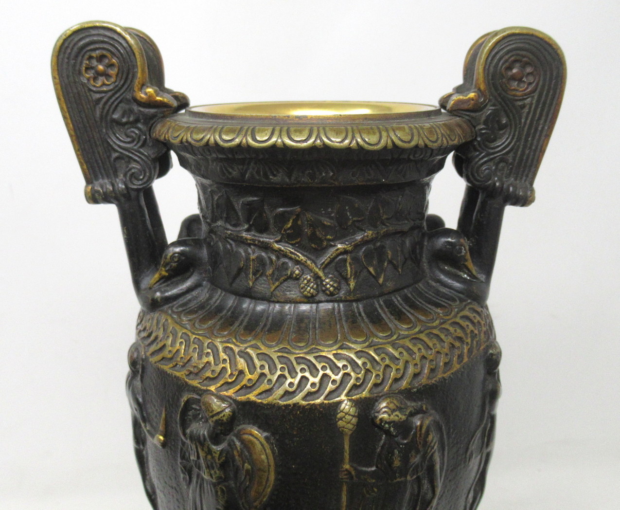 928. Antique Pair French Bronze Ormolu Townley Urns Vases Breche Violette Marble 19Ct - Image 8