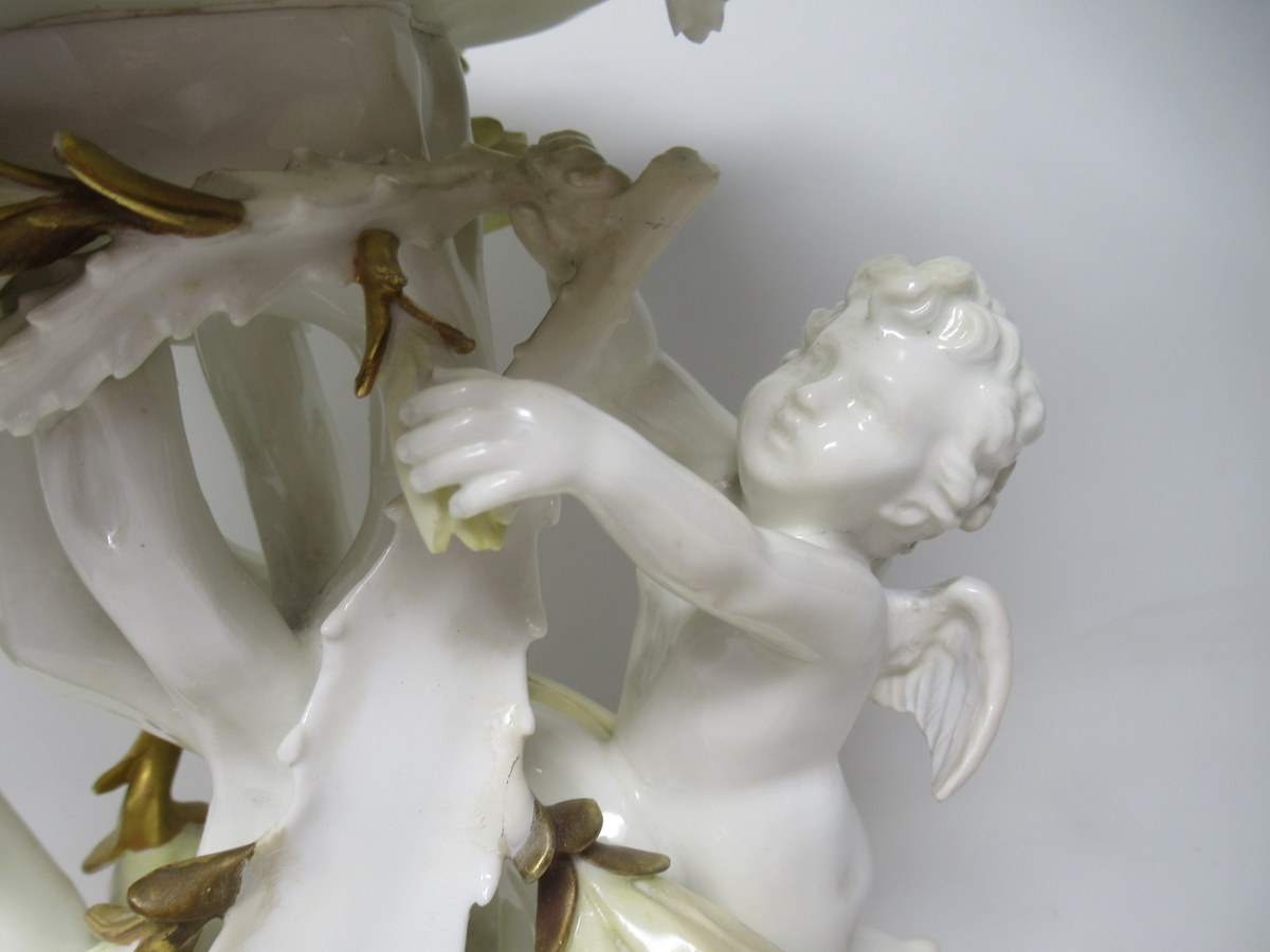 181. English Moore Brothers Porcelain Cream Gilt Cherub Cacti Centerpiece 19th Cent - Image 6