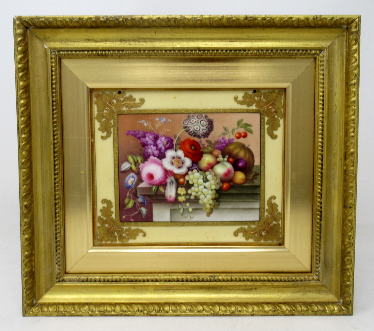 751. Antique Porcelain Plaque Still Life Fruit Flowers Thomas Steele Derby Minton - Image 2