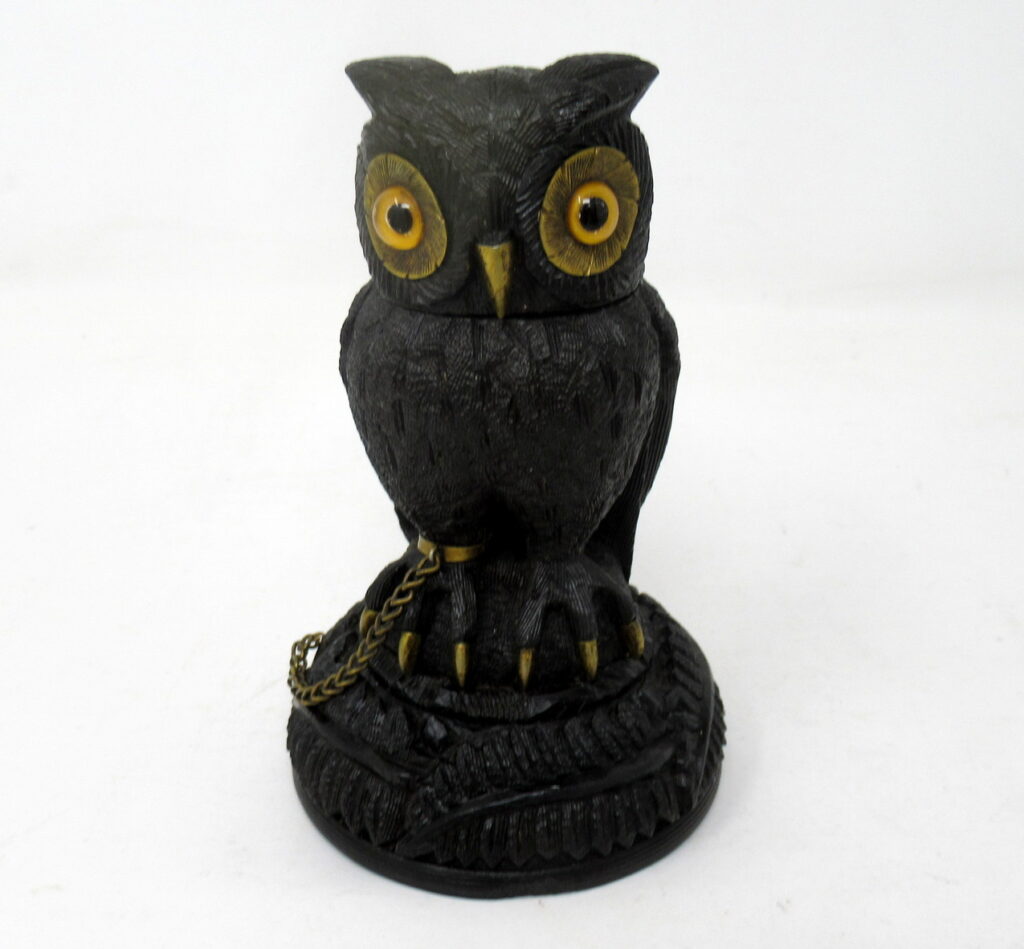 027. Irish Bog Oak Hand Carved Wooden Owl poss. by Cornelius Goggin Dublin Ireland