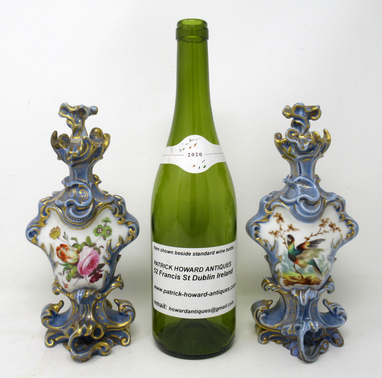 459. Antique Pair French Porcelain Scent Perfume Bottles Jacob Petit Celeste Blue Gilt - Image 10