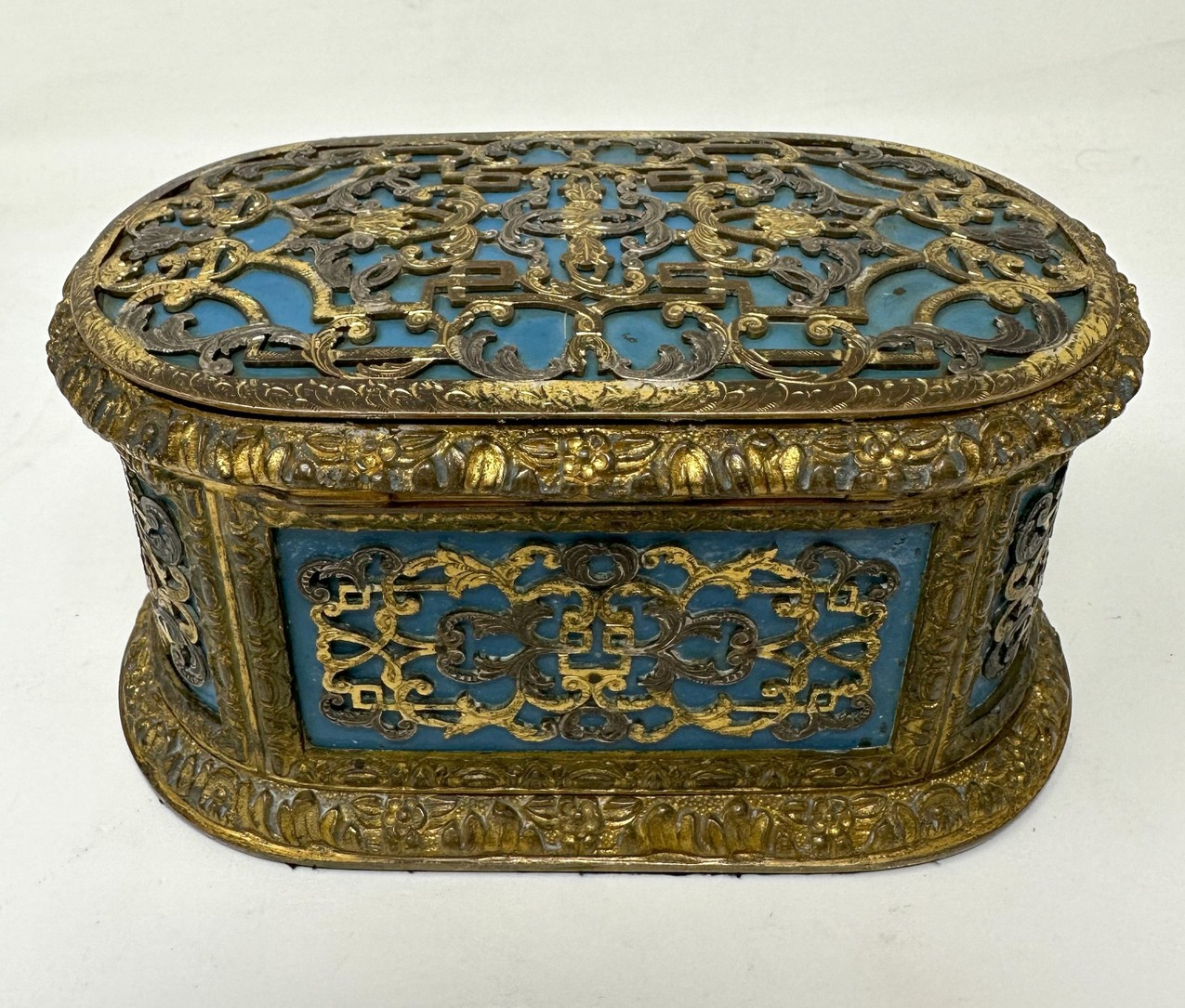 624. Antique French Ormolu Gilt Bronze Dore Casket Jewelry Box Sevres Style 1860 19Ct - Image 4
