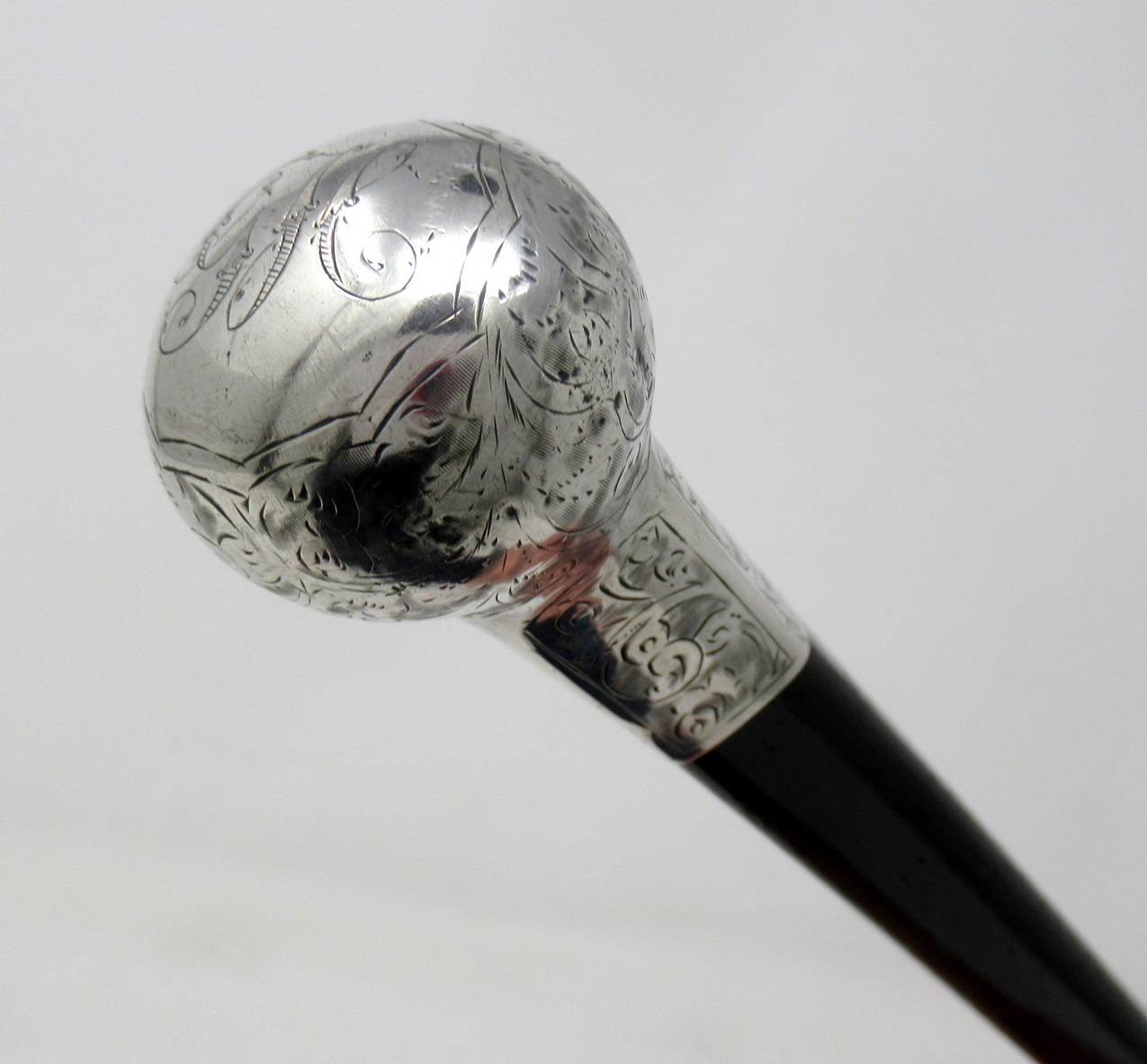 929. Antique Vintage Ebony Walking Stick Cane John Taylor Sterling Silver Mount 1920 - Image 8