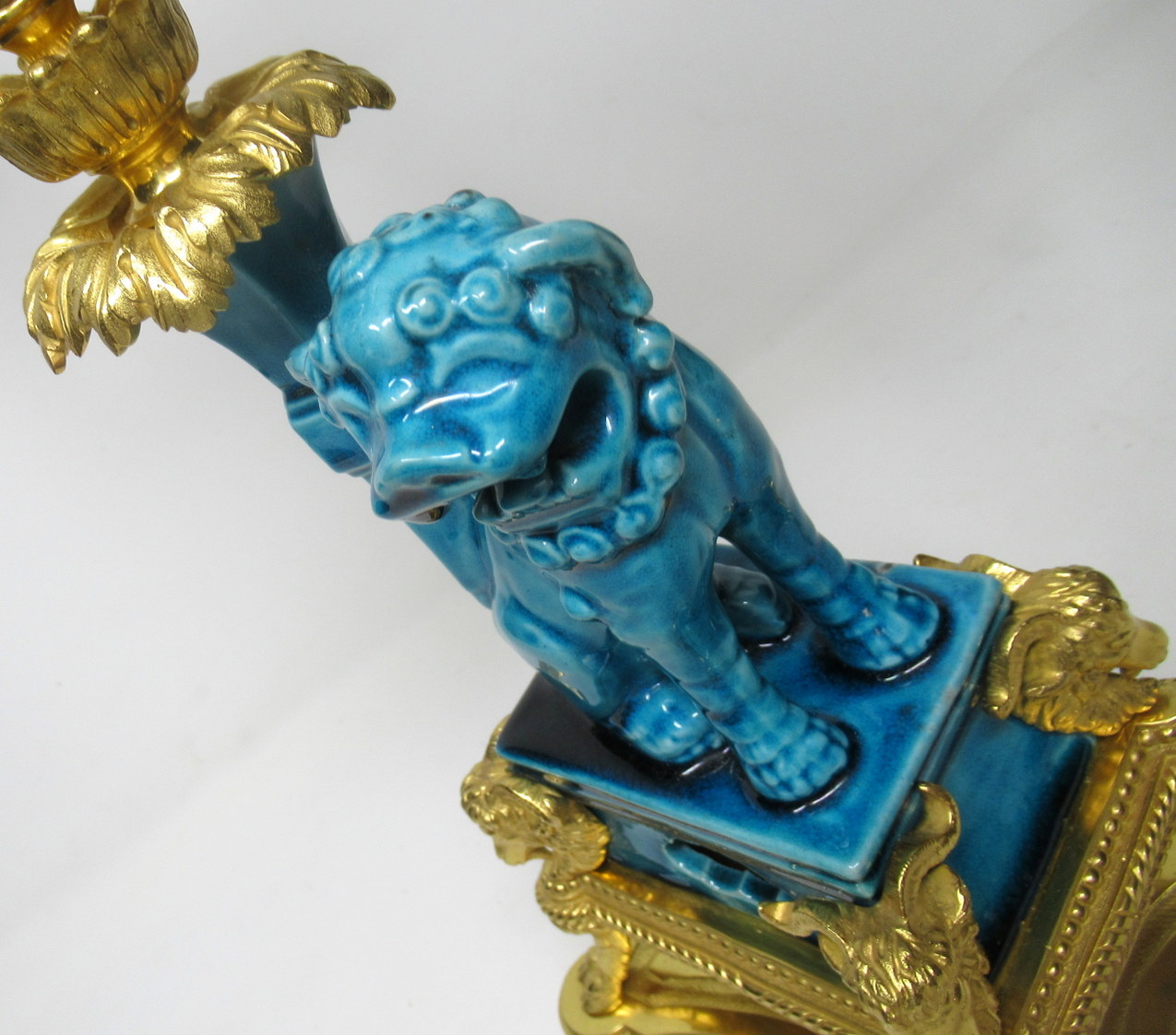 290. Pair French Ormolu Chinese Porcelain Twin Light Candelabra Kangxi 18th Century - Image 10