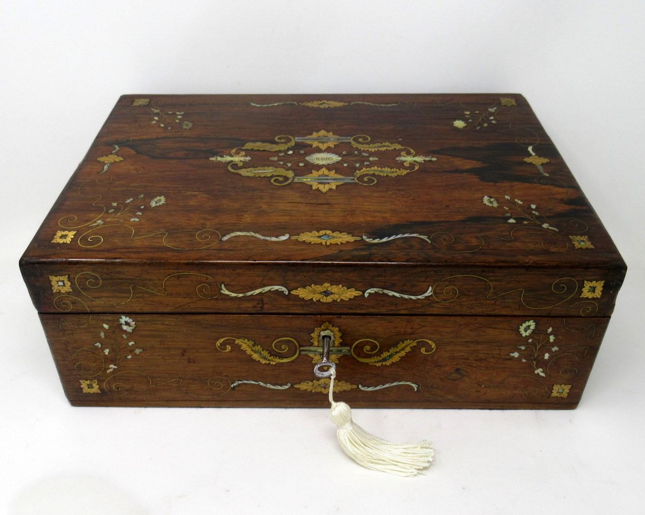 722. Irish Mahogany Mother of Pearl Writing Slope Box by Austins Dublin, circa 1860 - Image 2