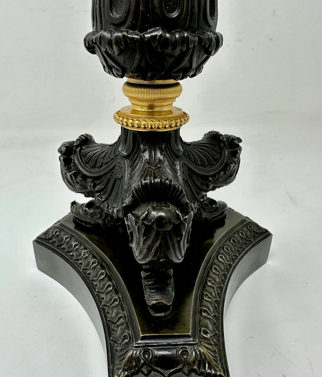 388. Antique Pair of French Doré Bronze Ormolu Sienna Marble Candlesticks Table Lamps - Image 9