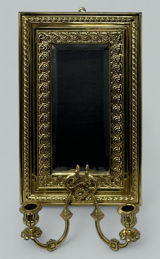 976. Antique Pair French Brass Girandole Wall Applique Sconces Mirrors Candlesticks - Image 4