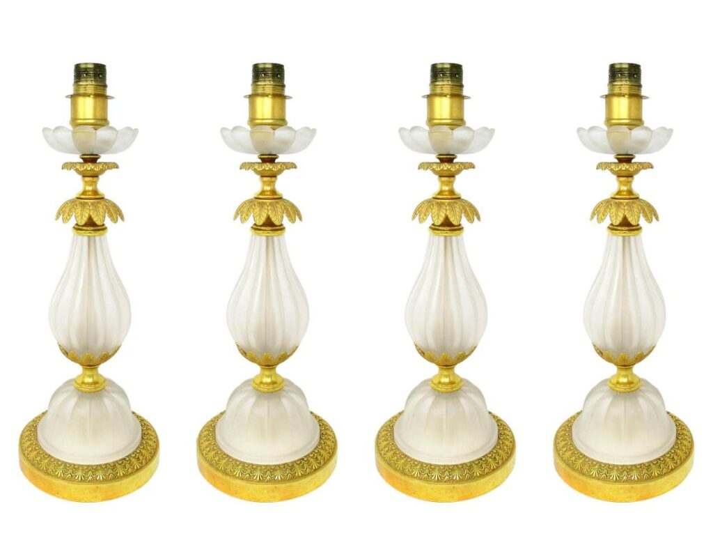 535. Antique Pair Italian Murano Glass Table Lamps Mid Century Modern Barovier Toso 1950