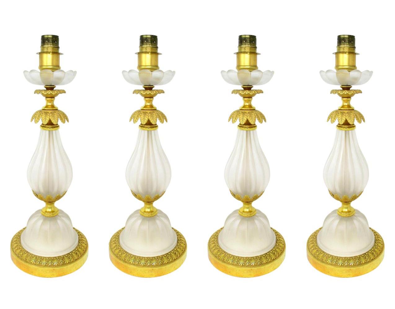 535. Antique Pair Italian Murano Glass Table Lamps Mid Century Modern Barovier Toso 1950