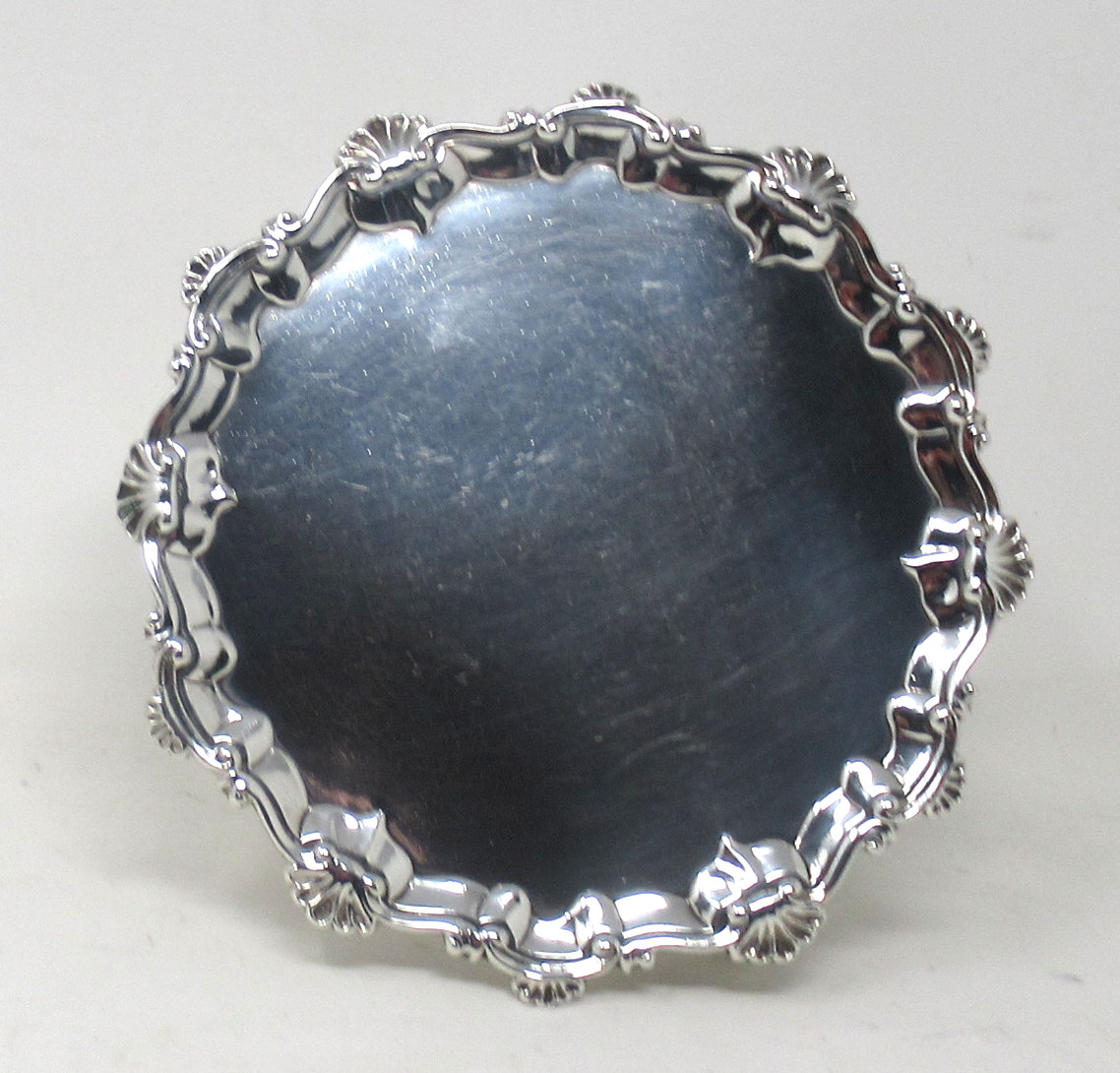 875. Antique Sterling Silver Georgian Serving Card Tray Eighteenth Century Hallmark