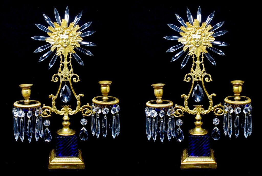 403. Superb French Ormolu and Cobalt Blue Glass Candelabra Louis XIV The Sun King