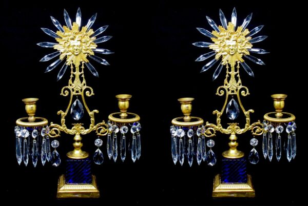 403. Superb French Ormolu and Cobalt Blue Glass Candelabra Louis XIV The Sun King