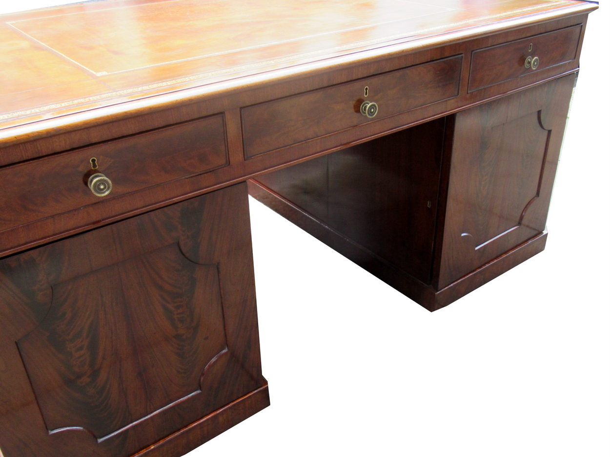 518. Superb Large Flame Mahogany Georgian Partners Pedestal Desk early 19thCt - Image 4