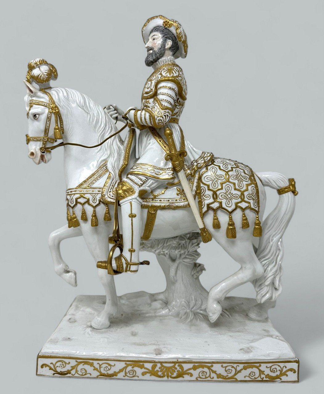 525. Antique Sevres Porcelain King Francois I Riding Horseback Sculpture Centerpiece