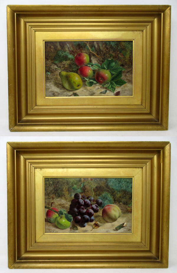 500. William Hughes Still Life Fruits Oil on Board English Painting 1863 Gilt Frame