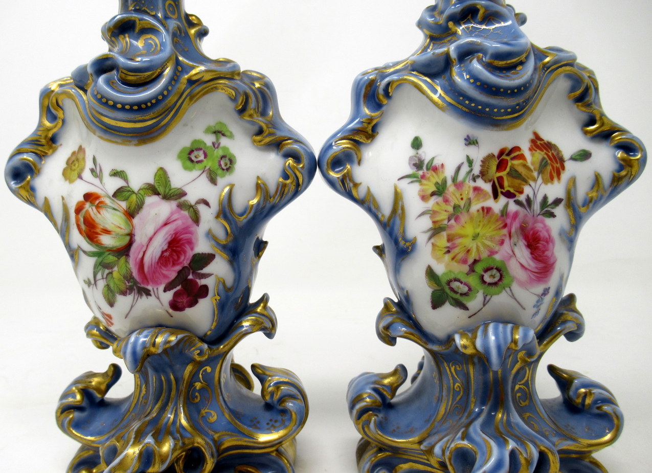 459. Antique Pair French Porcelain Scent Perfume Bottles Jacob Petit Celeste Blue Gilt - Image 6