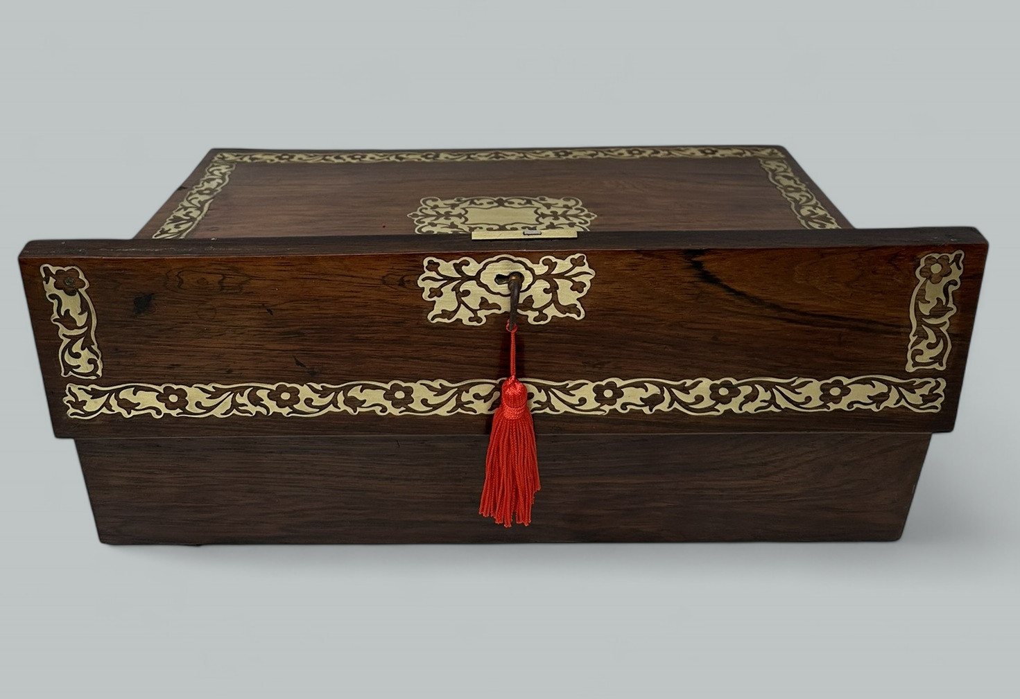 502. Antique French English Rosewood Brass Inlaid Boulle Writing Slope Box Desk 19thCt - Image 9